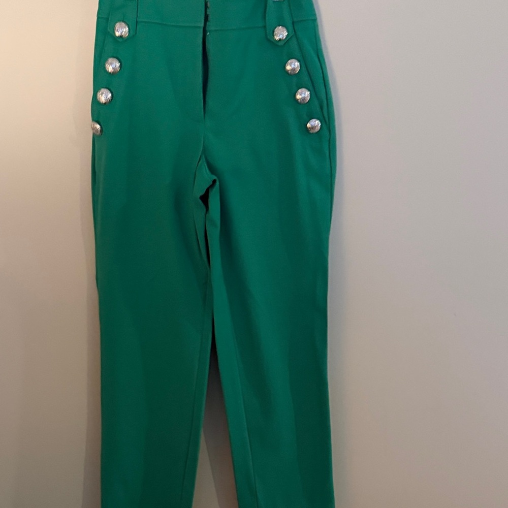 White House Black Market Emerald Green High-Waist Button Trousers
